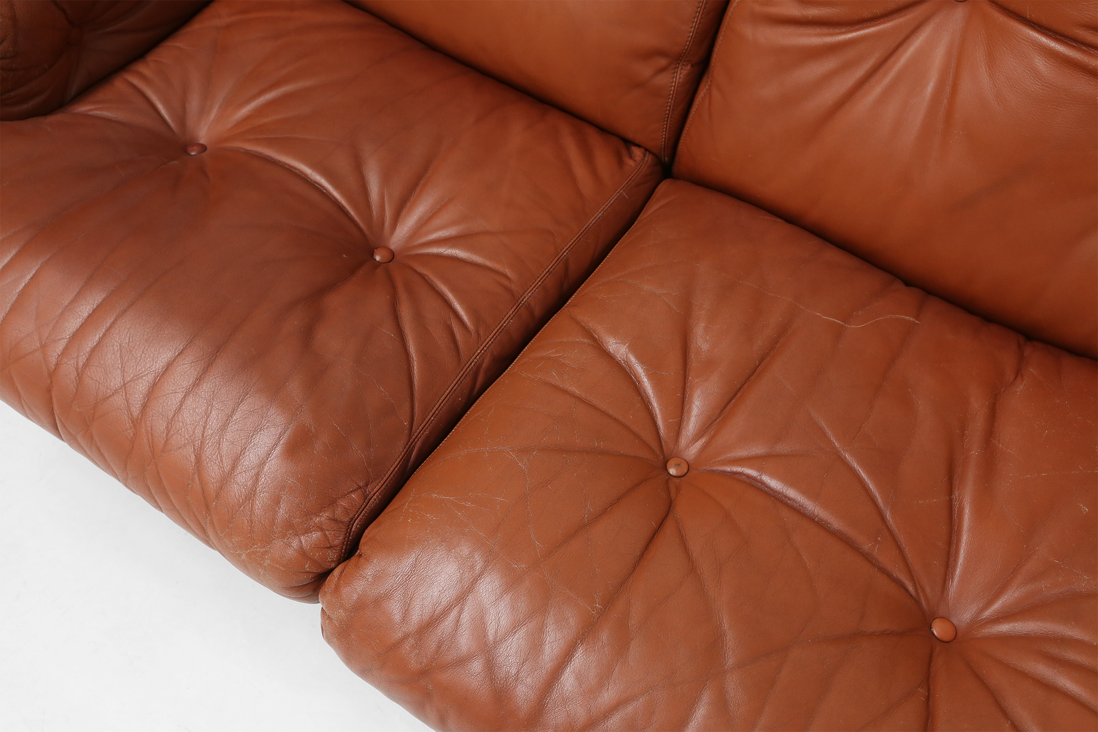 Brown leather 3-seater sofa Coronado by Tobia Scarpa for B&B Italia, Italy ca. 1960thumbnail